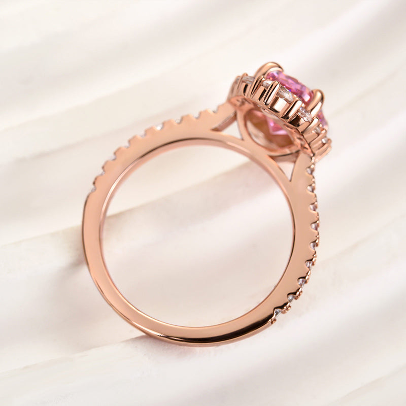 Ahabobo Pink Stone Rose Gold Halo Oval Cut Engagement Ring