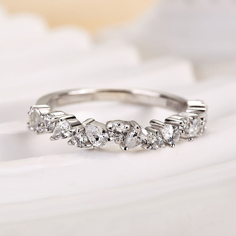 Ahabobo Unique Half Pear & Round Cut Women's Wedding Band