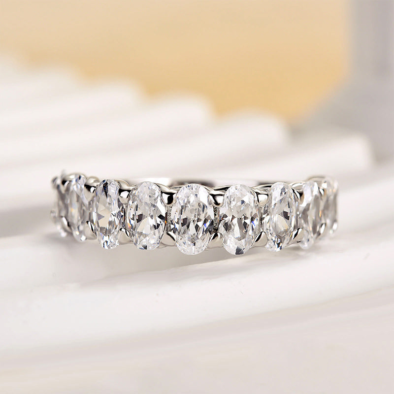 Maxine Half Oval Cut Sona Simulated Diamond Wedding Band