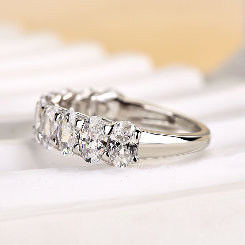 Ahabobo Half Oval Cut Sona Simulated Diamond Wedding Band