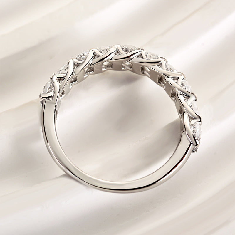 Ahabobo Half Oval Cut Sona Simulated Diamond Wedding Band