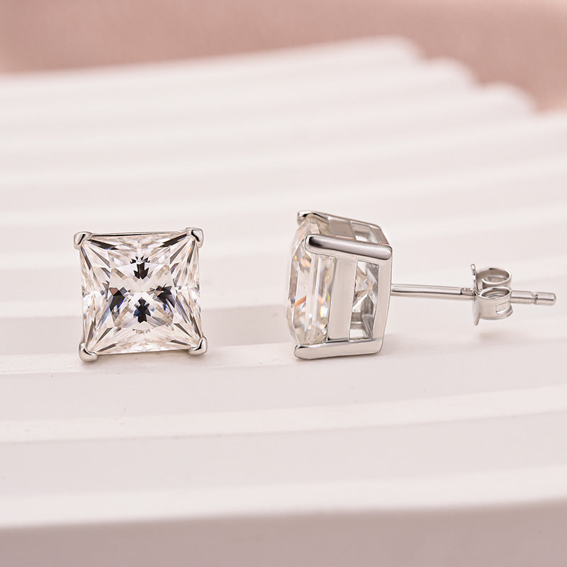 2.0Ct Classic Moissanite Square Princess Cut Stud Earrings In Sterling Silver