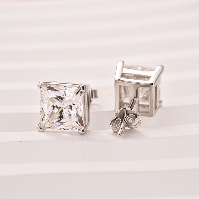 2.0Ct Classic Moissanite Square Princess Cut Stud Earrings In Sterling Silver