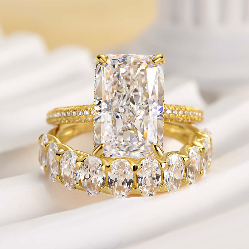 Luxurious 5.0Ct Elongated Radiant Cut Wedding Ring Set Travel Ring with Oval Cut Wedding Band