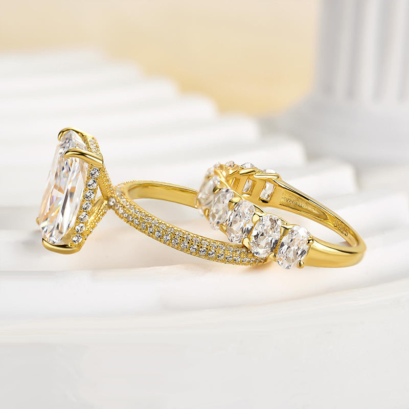 Luxurious 5.0Ct Elongated Radiant Cut Wedding Ring Set Travel Ring with Oval Cut Wedding Band