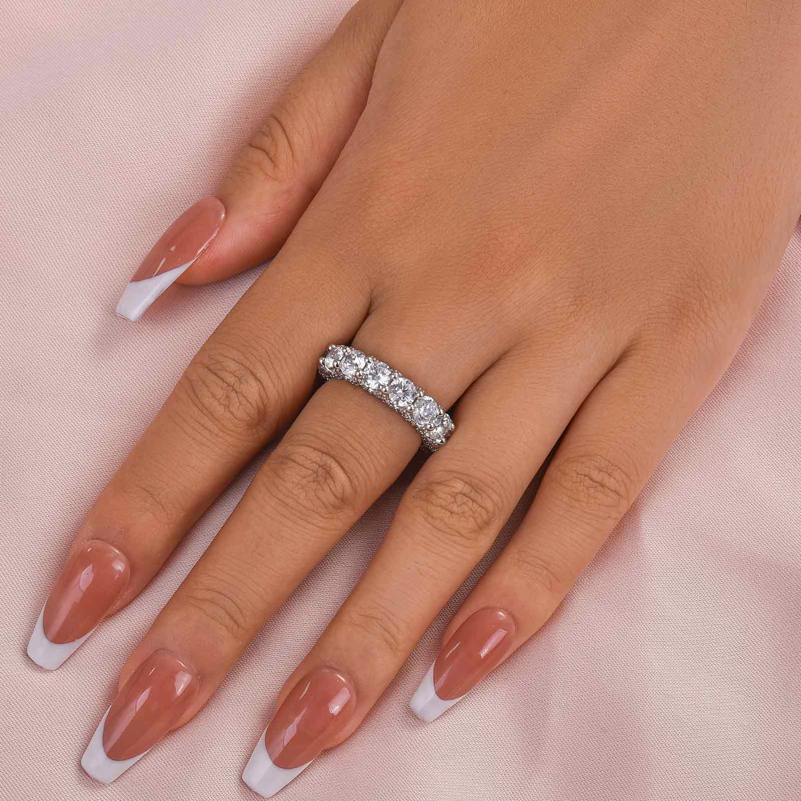 Eternity Round Cut Simulated Diamond Wedding Band for Her In White Gold