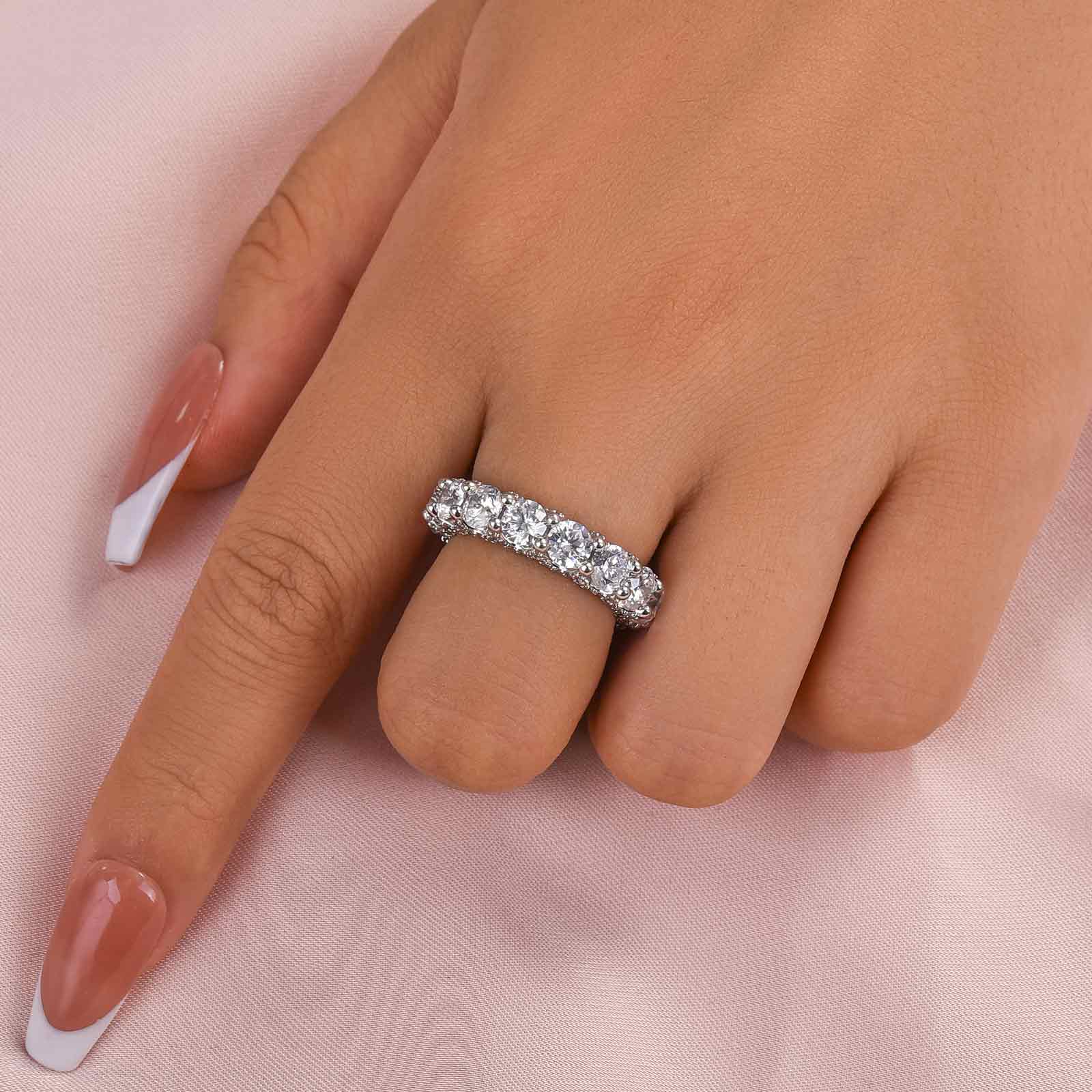 Eternity Round Cut Simulated Diamond Wedding Band for Her In White Gold