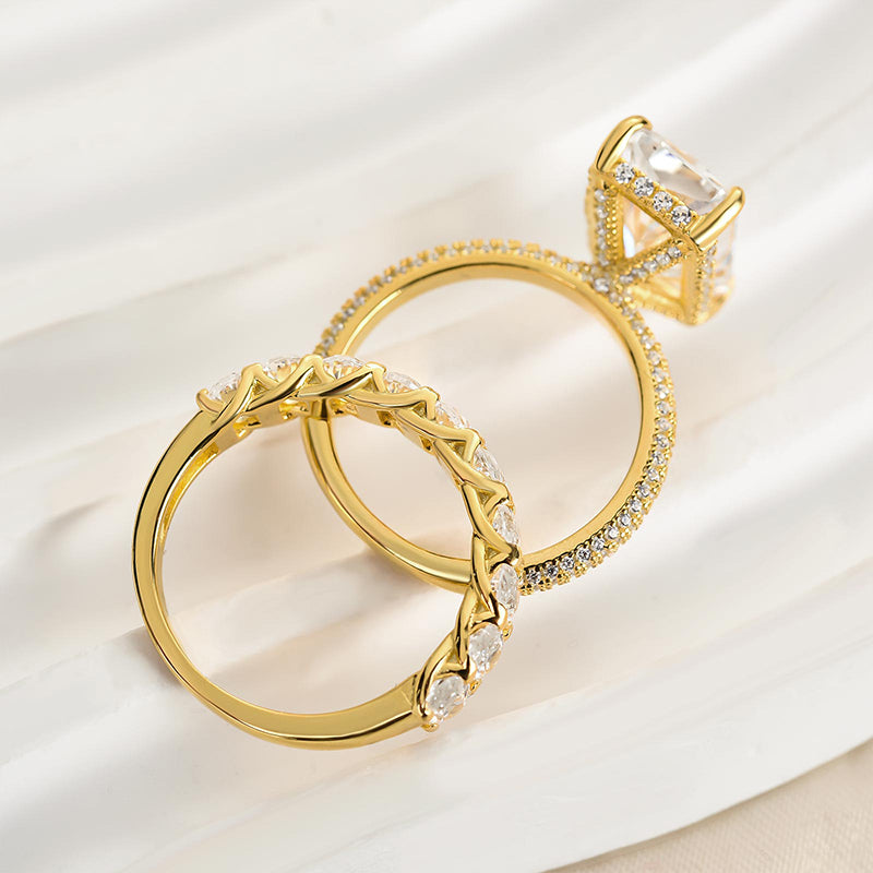 Luxurious 5.0Ct Elongated Radiant Cut Wedding Ring Set Travel Ring with Oval Cut Wedding Band