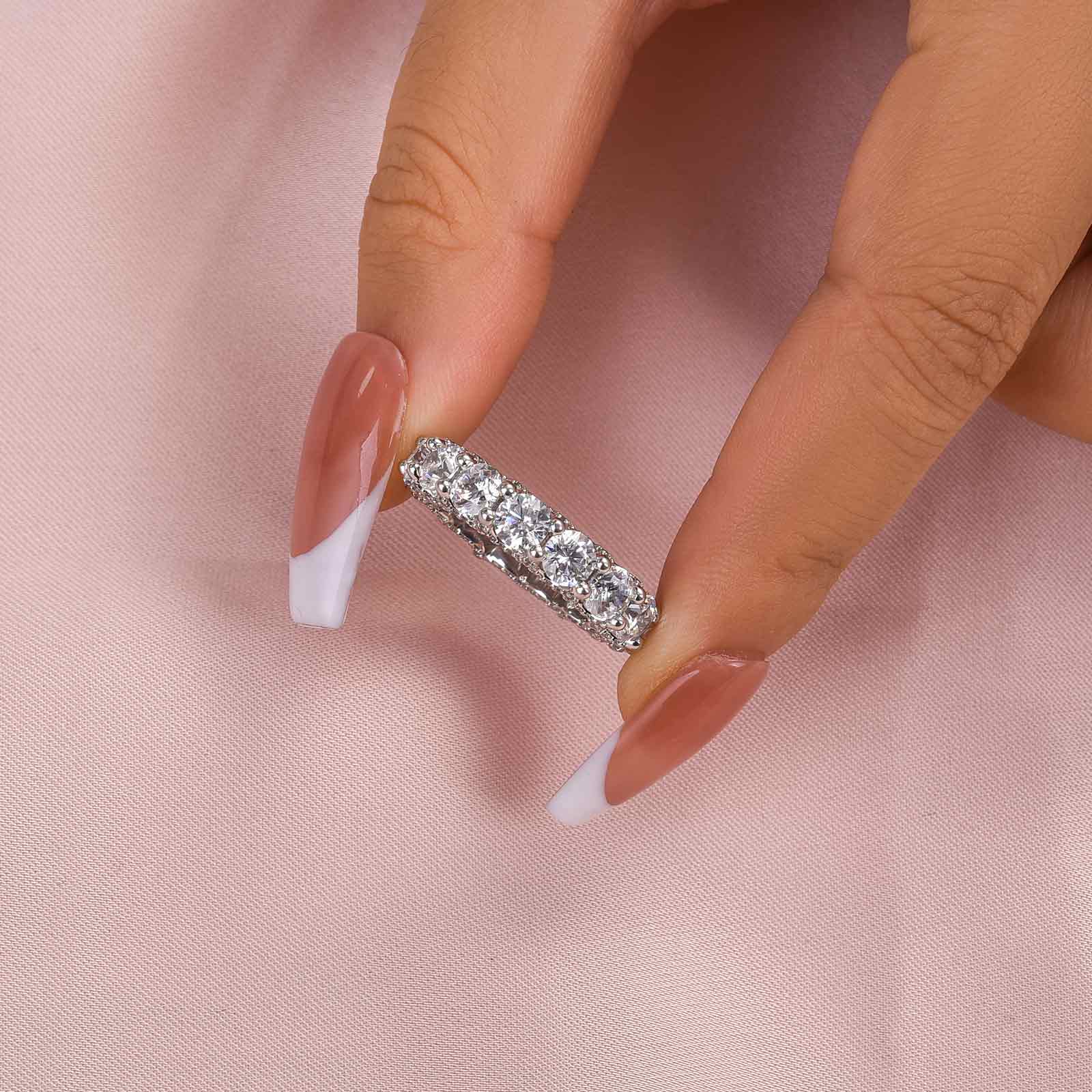 Eternity Round Cut Simulated Diamond Wedding Band for Her In White Gold