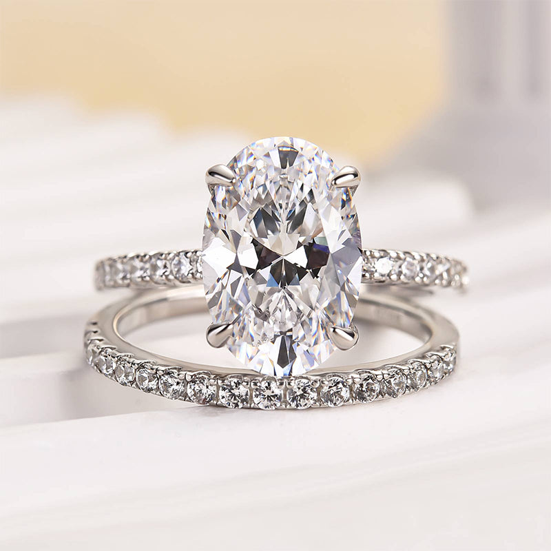 4.0Ct Classic Created White Sapphire Oval Cut Wedding Ring Set