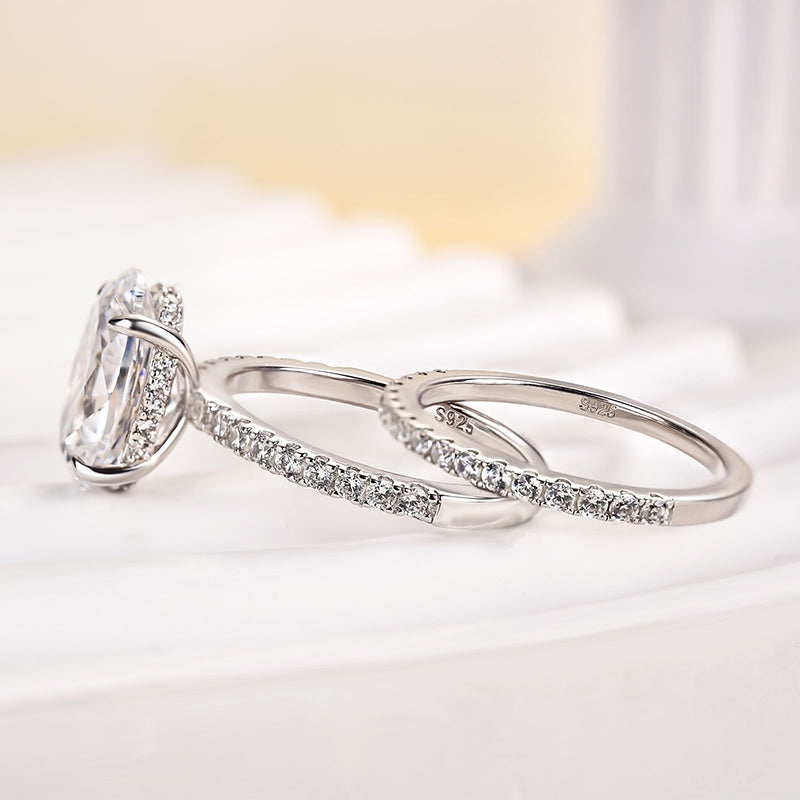 4.0Ct Classic Created White Sapphire Oval Cut Wedding Ring Set