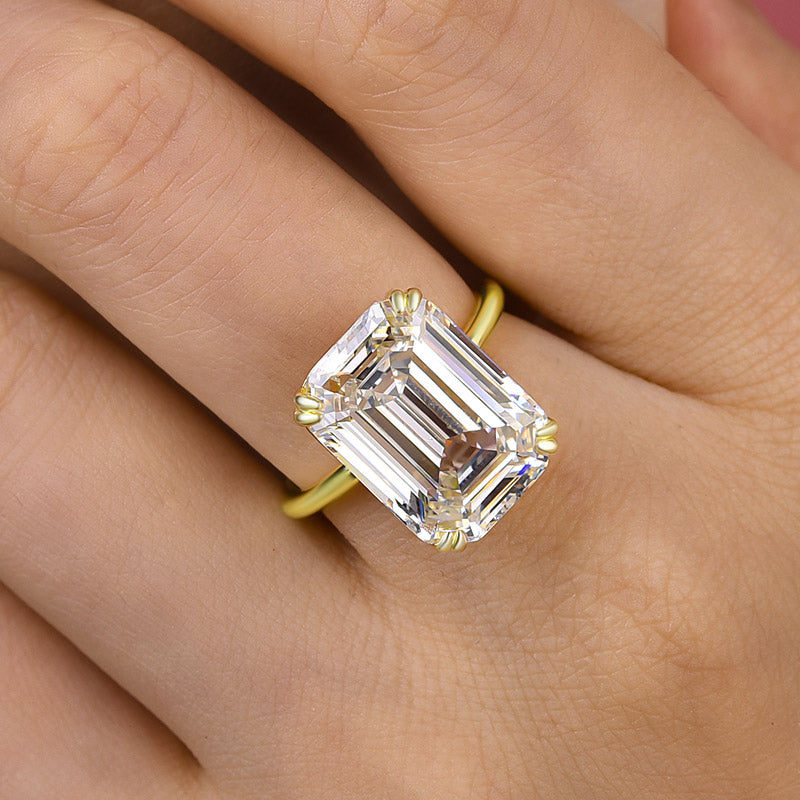 Luxurious Big Emerald Cut Engagement Ring In Sterling Silver