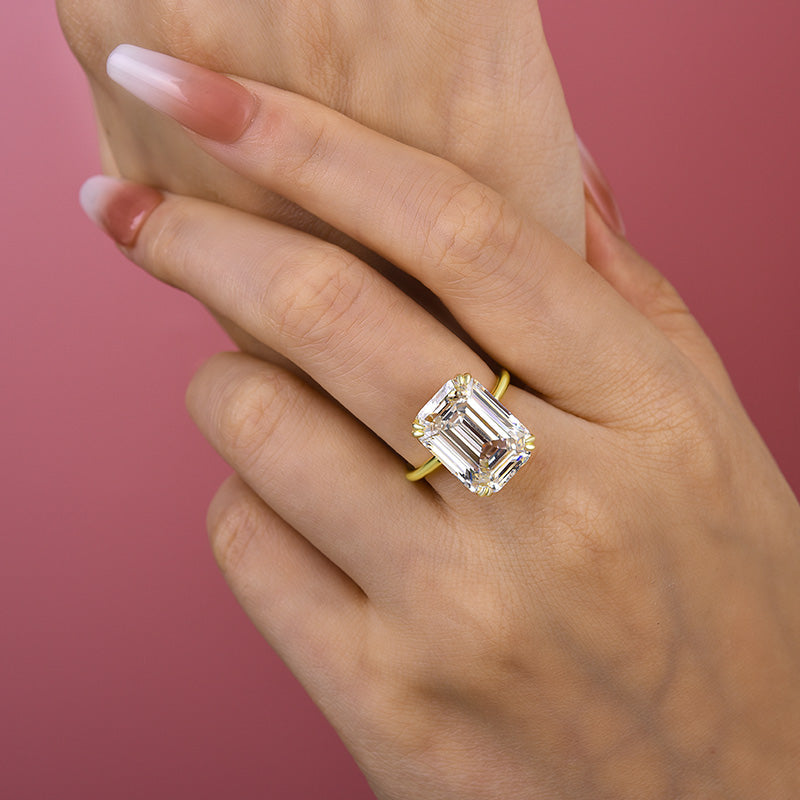 Luxurious Big Emerald Cut Engagement Ring In Sterling Silver