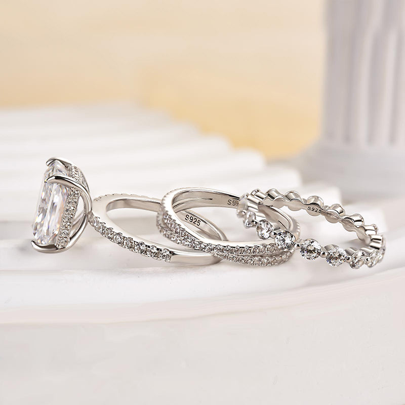 Ahabobo Honorable Crushed Ice Radiant Cut 3PC Wedding Ring Set