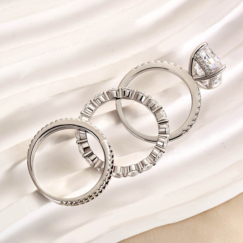 Ahabobo Honorable Crushed Ice Radiant Cut 3PC Wedding Ring Set