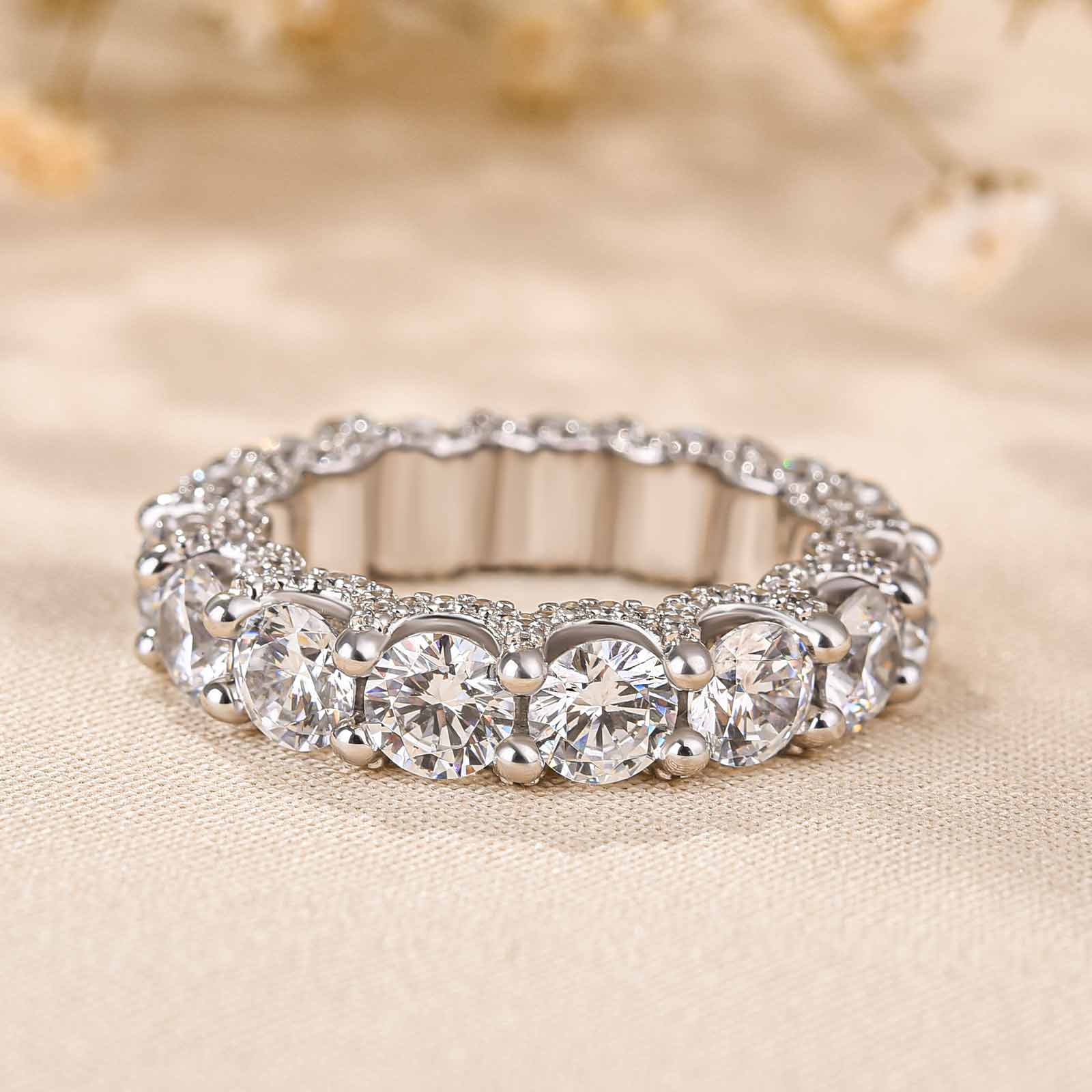 Eternity Round Cut Simulated Diamond Wedding Band for Her In White Gold