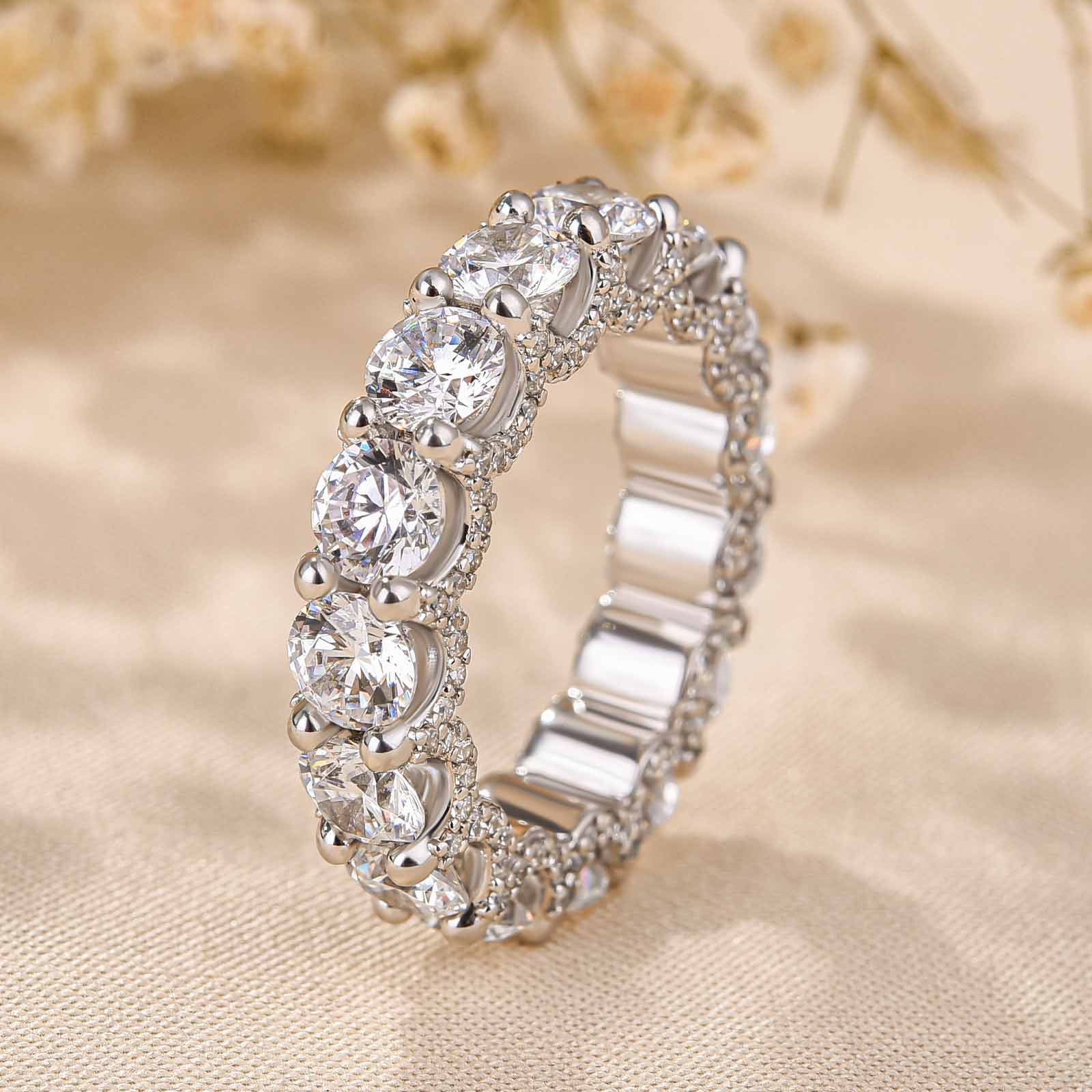 Eternity Round Cut Simulated Diamond Wedding Band for Her In White Gold