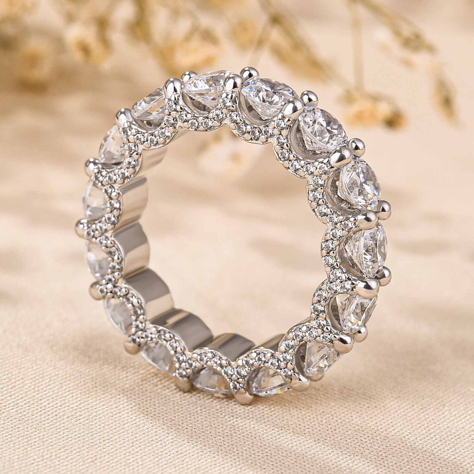 Eternity Round Cut Simulated Diamond Wedding Band for Her In White Gold