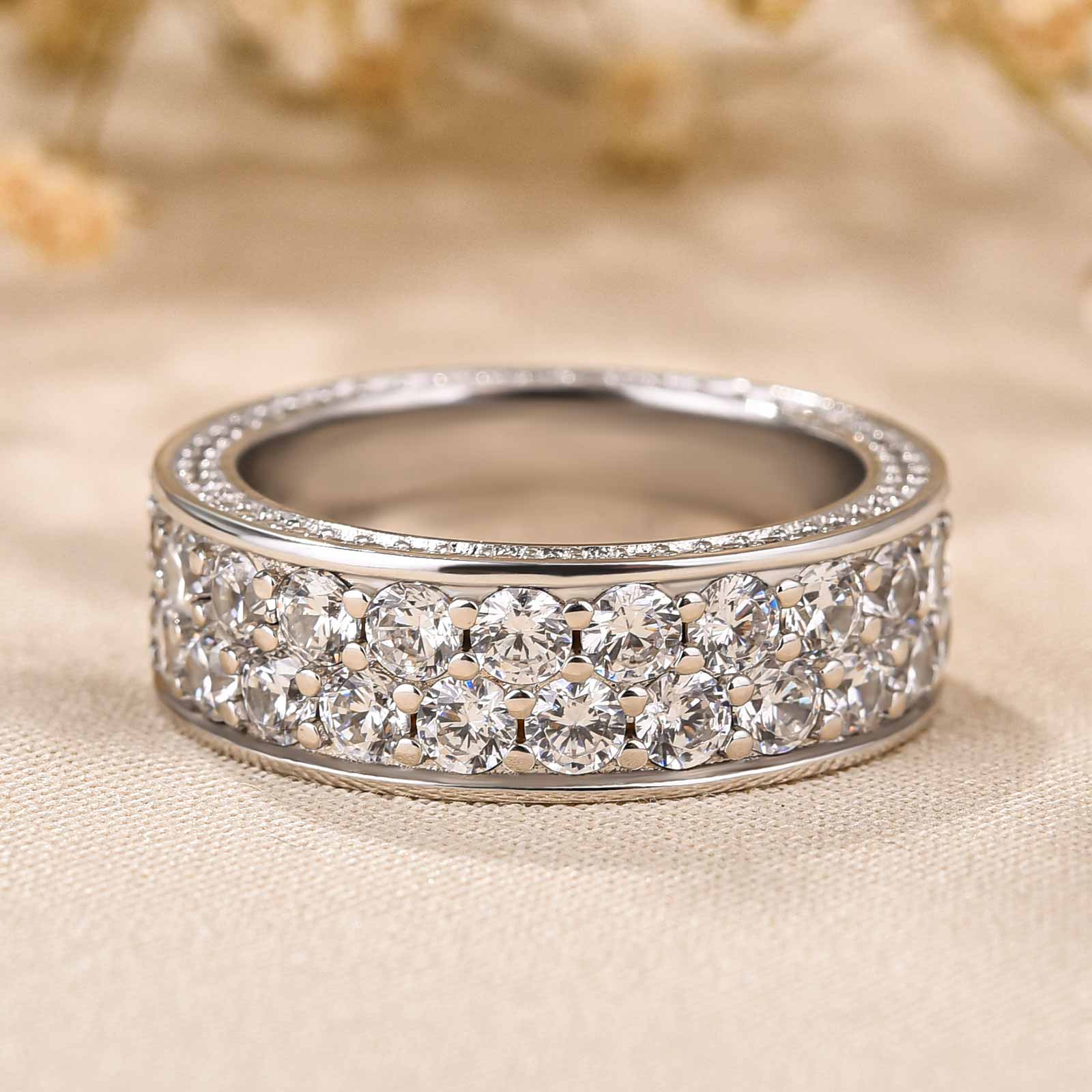 Luxurious Pave Wide Wedding Band In Sterling Silver