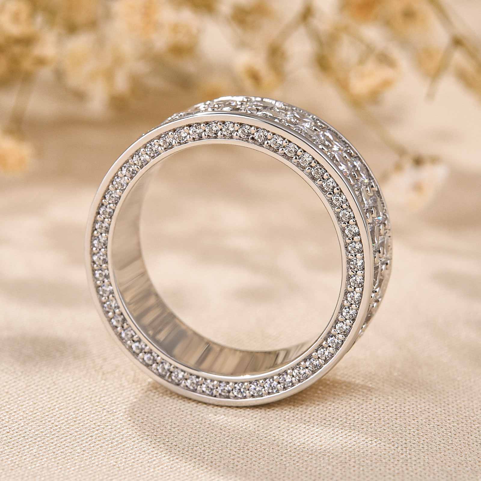 Luxurious Pave Wide Wedding Band In Sterling Silver