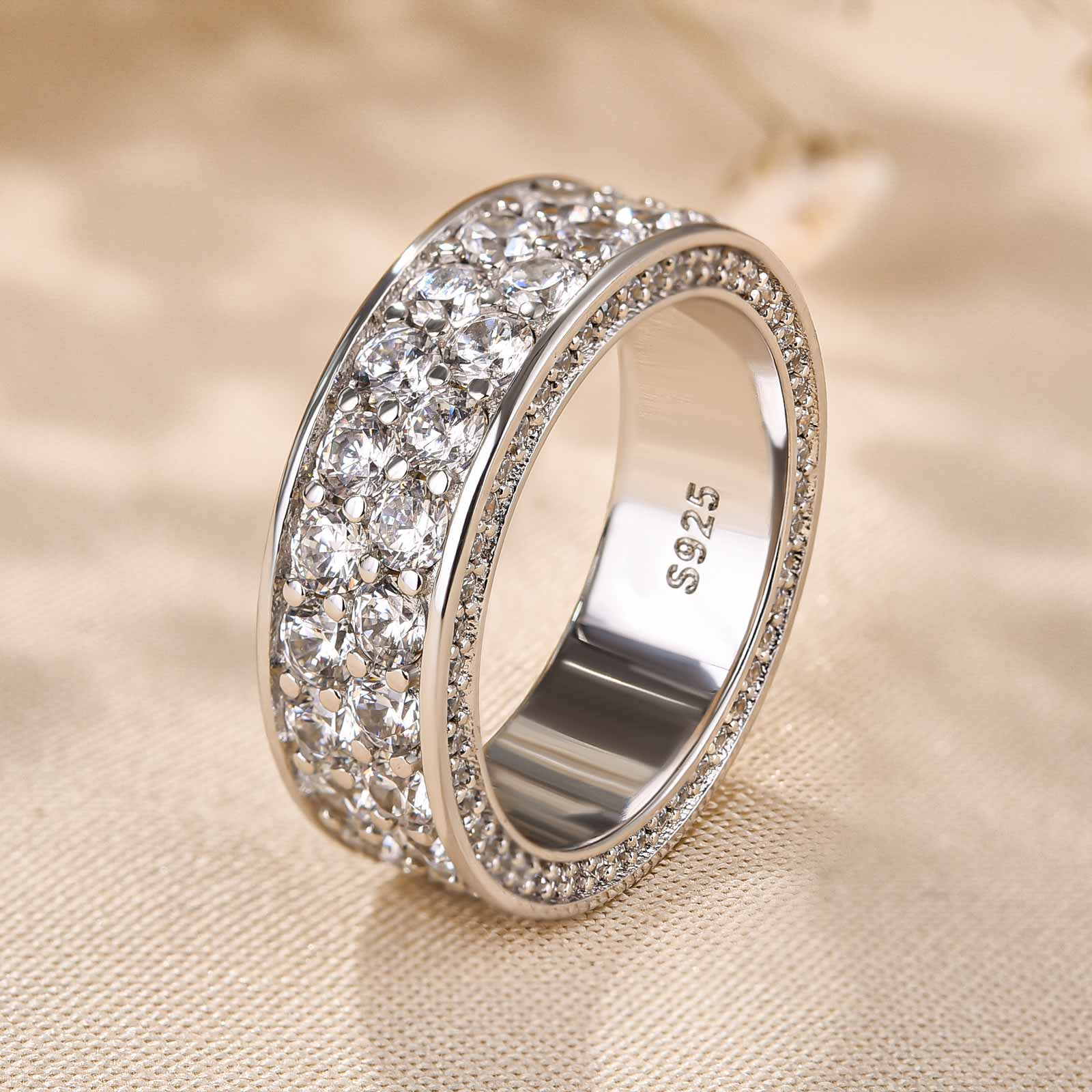 Luxurious Pave Wide Wedding Band In Sterling Silver