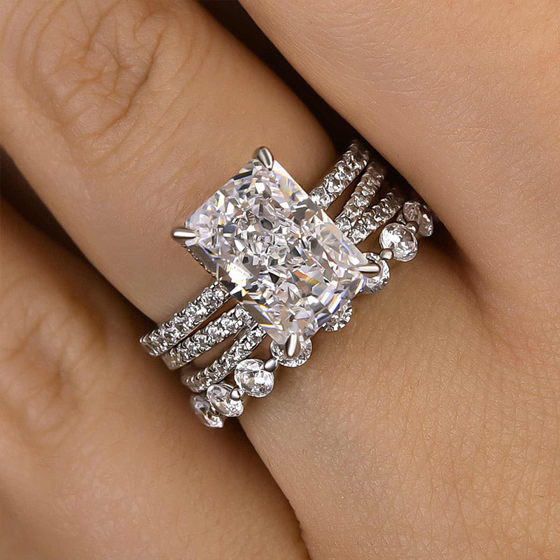 Ahabobo Honorable Crushed Ice Radiant Cut 3PC Wedding Ring Set
