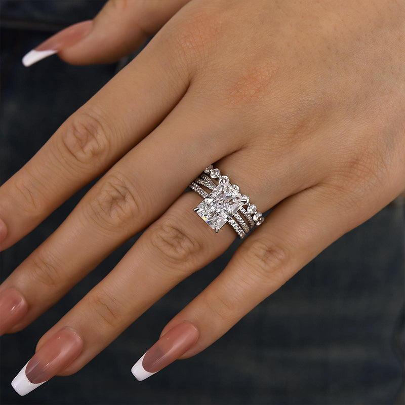 Ahabobo Honorable Crushed Ice Radiant Cut 3PC Wedding Ring Set