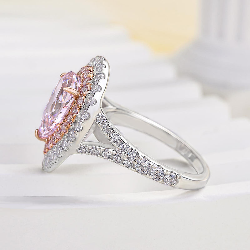 Honorable Split Shank Double Halo Pear Cut Pink Sapphire Engagement Ring In Sterling Silver