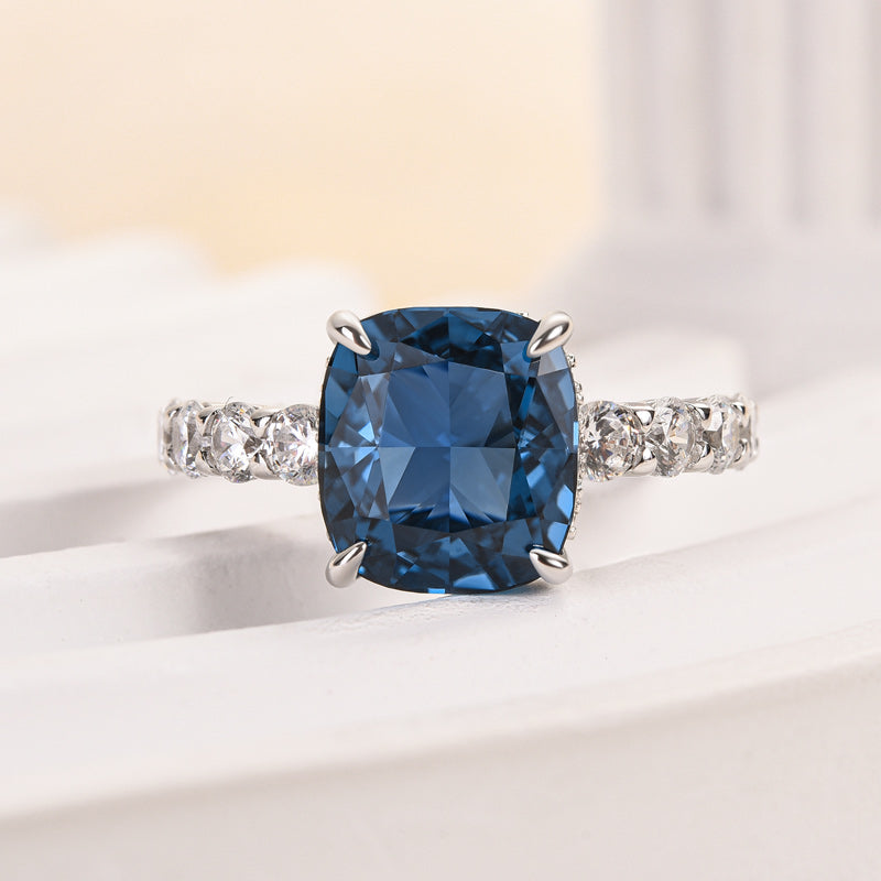 Ahabobo Blue Stone Cushion Cut Engagement Ring