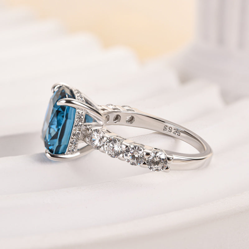 Ahabobo Blue Stone Cushion Cut Engagement Ring