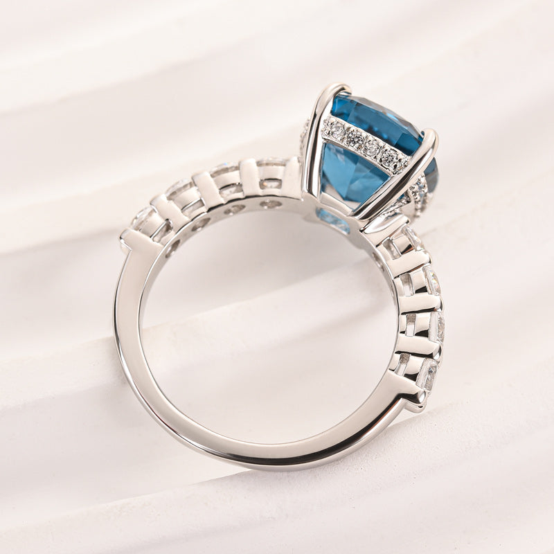 Ahabobo Blue Stone Cushion Cut Engagement Ring