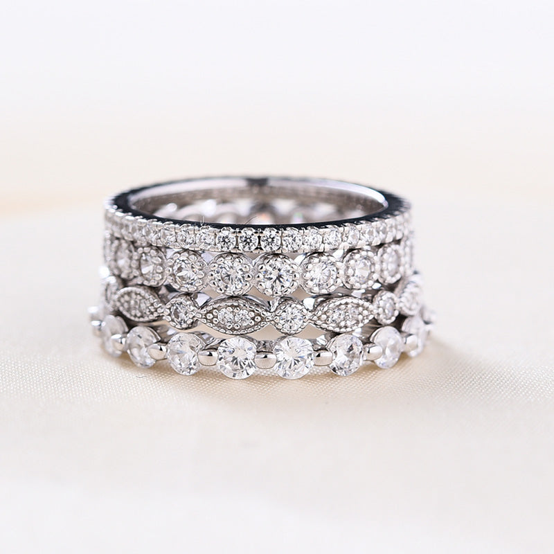 Women's Full Eternity 4PC Stackable Band Set In Sterling Silver