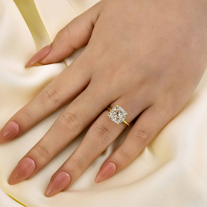 Ahabobo Classic 5.5 Carat Cushion Cut Yellow Gold Travel Engagement Ring In Sterling Silver