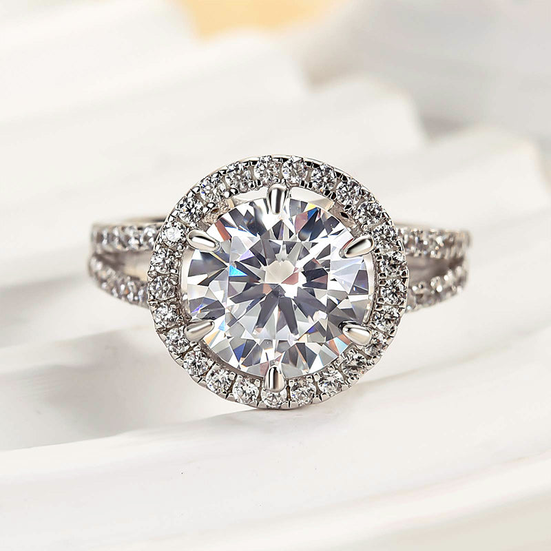 Ahabobo Luxury Split Shank Halo Round Cut Engagement Ring
