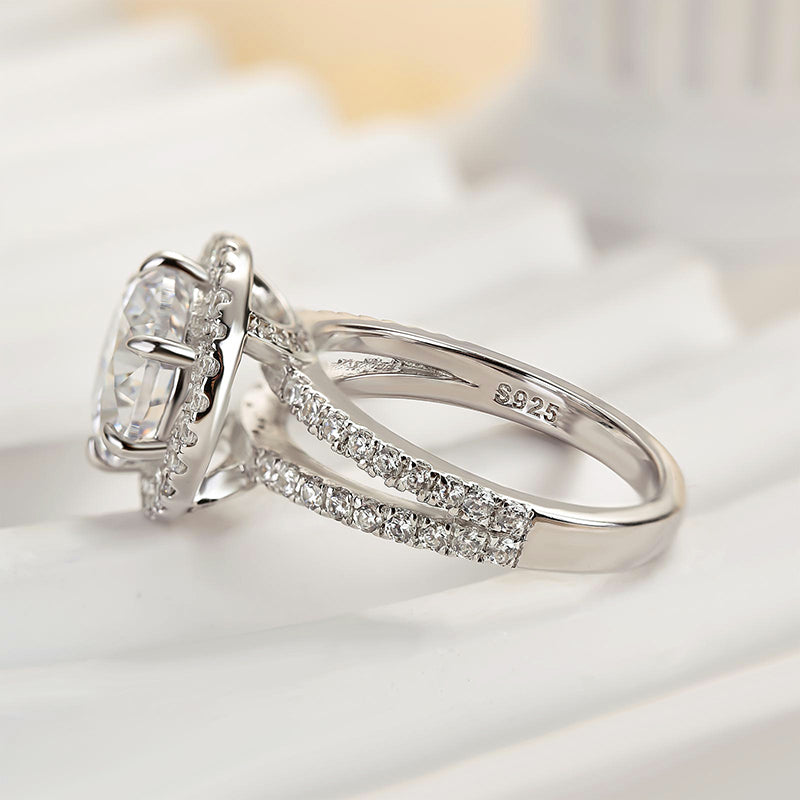 Ahabobo Luxury Split Shank Halo Round Cut Engagement Ring
