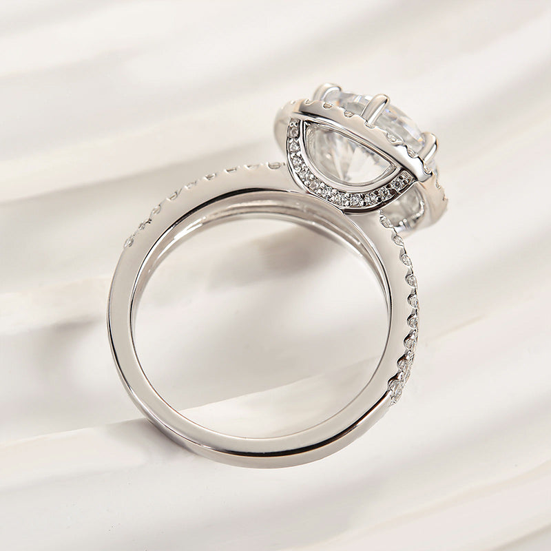 Ahabobo Luxury Split Shank Halo Round Cut Engagement Ring
