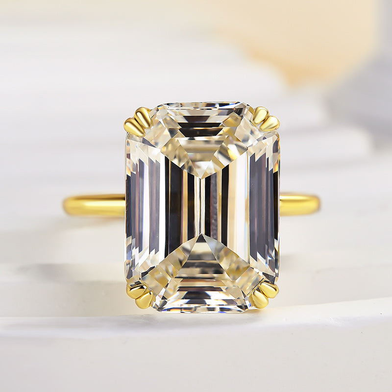 Luxurious Big Emerald Cut Engagement Ring In Sterling Silver