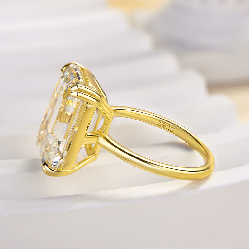 Luxurious Big Emerald Cut Engagement Ring In Sterling Silver