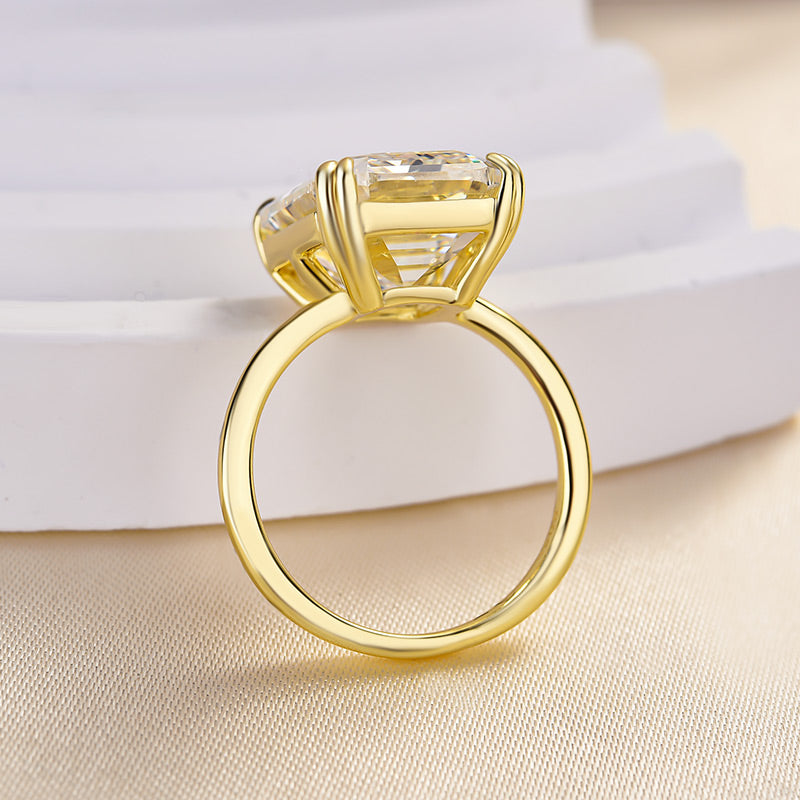 Luxurious Big Emerald Cut Engagement Ring In Sterling Silver