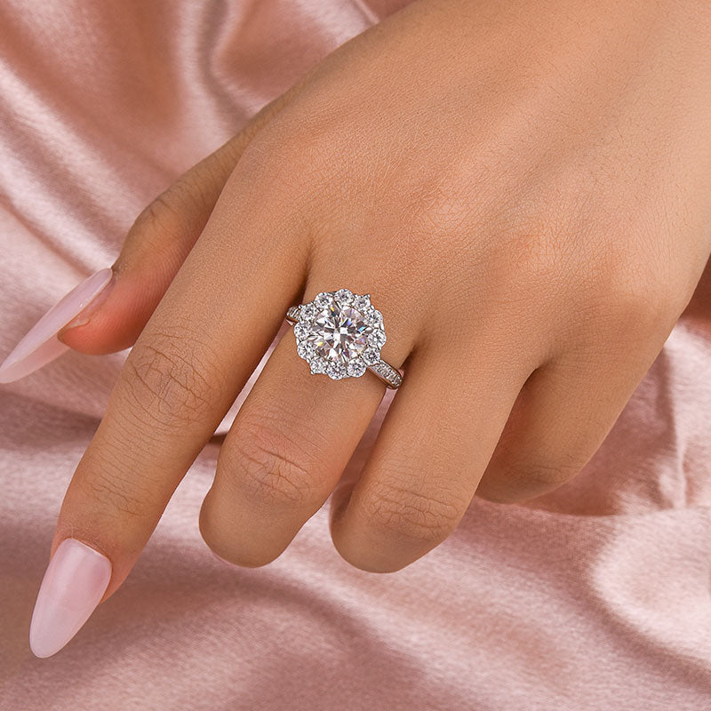 Ahabobo Moissanite 2.0 Ct Round Cut White Gold Engagement Ring For Women