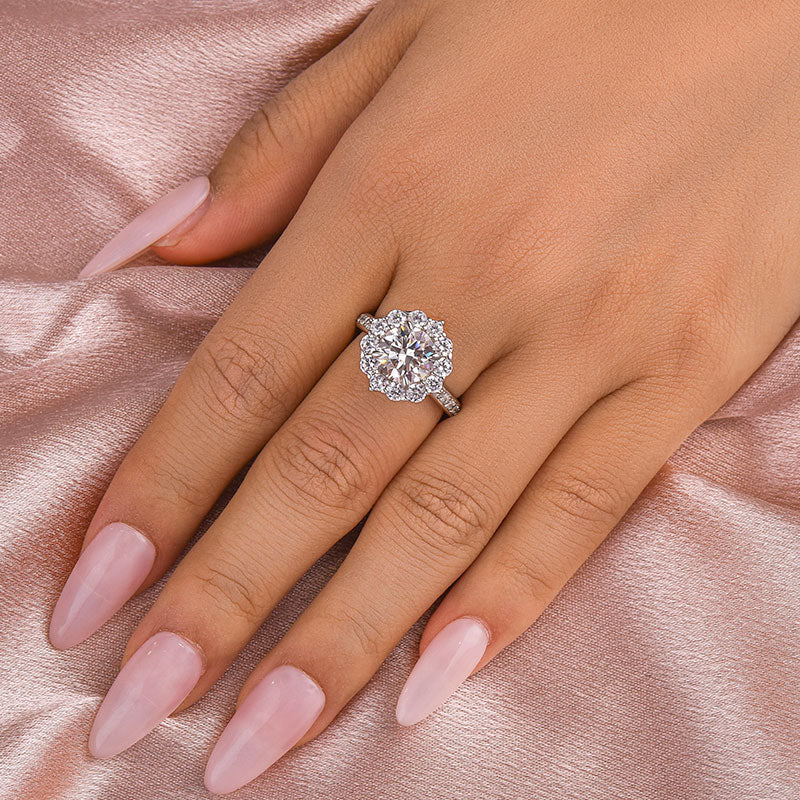 Ahabobo Moissanite 2.0 Ct Round Cut White Gold Engagement Ring For Women