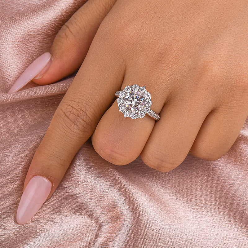 Ahabobo Moissanite 2.0 Ct Round Cut White Gold Engagement Ring For Women