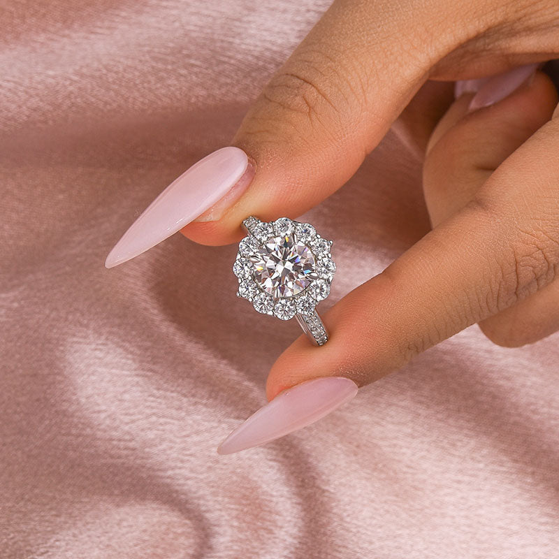 Ahabobo Moissanite 2.0 Ct Round Cut White Gold Engagement Ring For Women