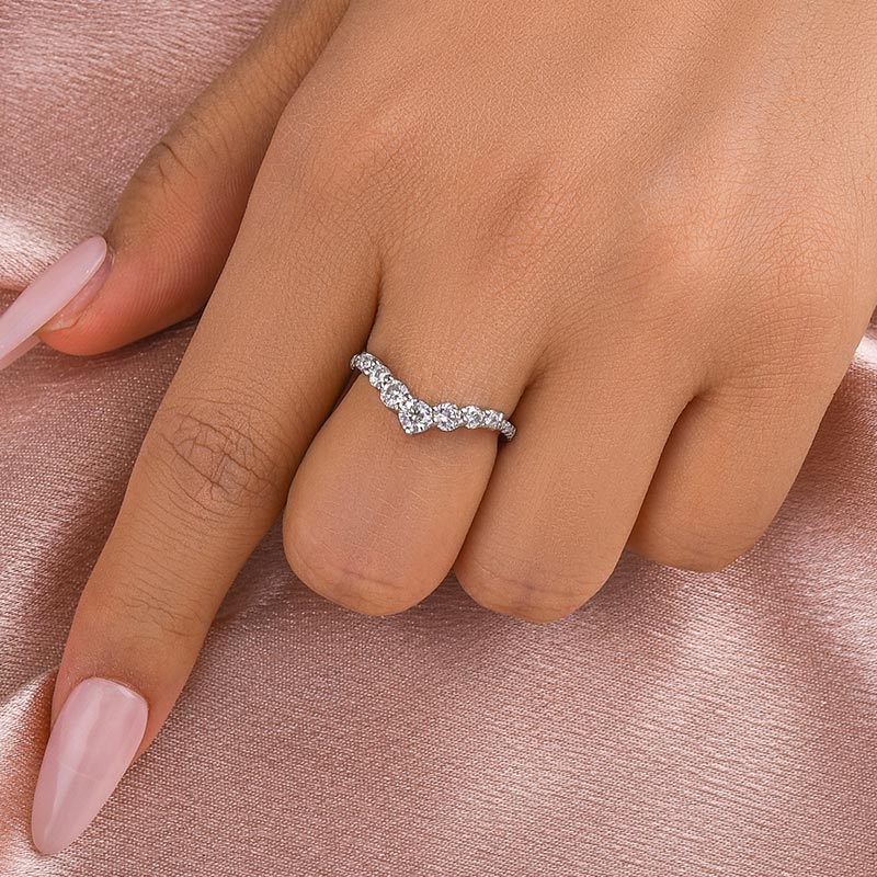 Ahabobo Moissanite Curved Design Thin Stacking Wedding Band In Sterling Silver