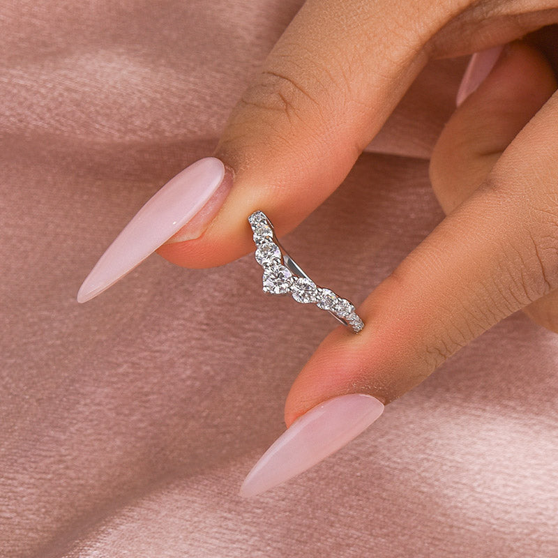 Ahabobo Moissanite Curved Design Thin Stacking Wedding Band In Sterling Silver