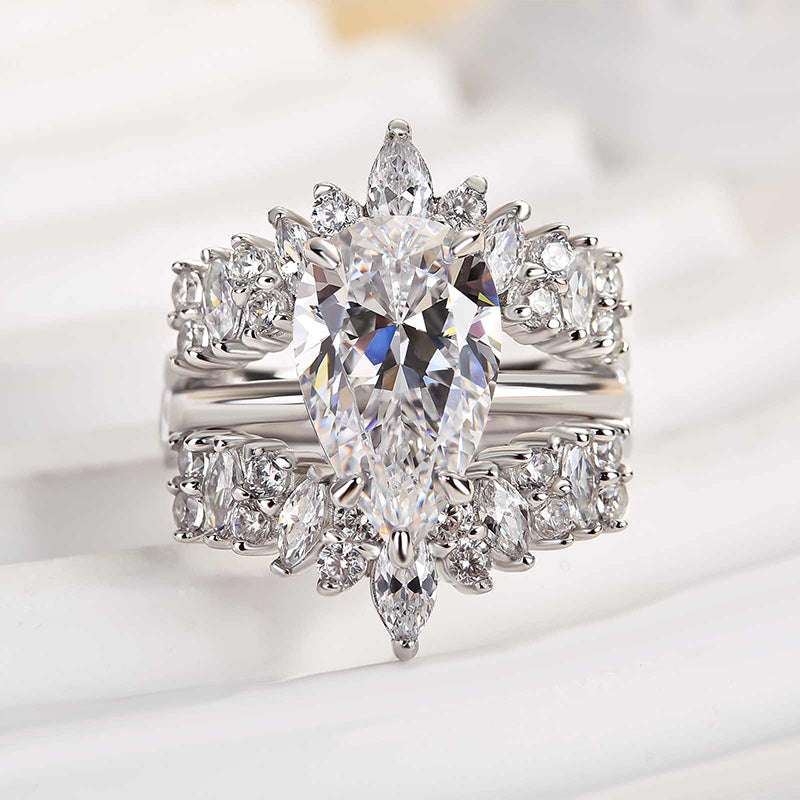 Ahabobo Vintage Pear Cut Insert Ring Set For Women