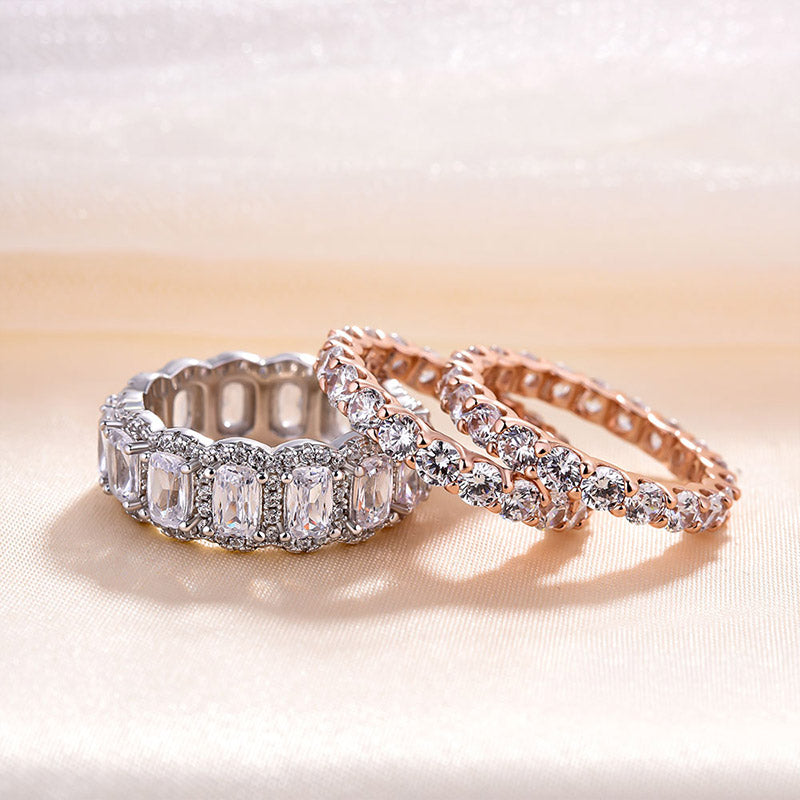 Stunning Cushion Cut 3PC Wedding Band Set For Women In Sterling Silver