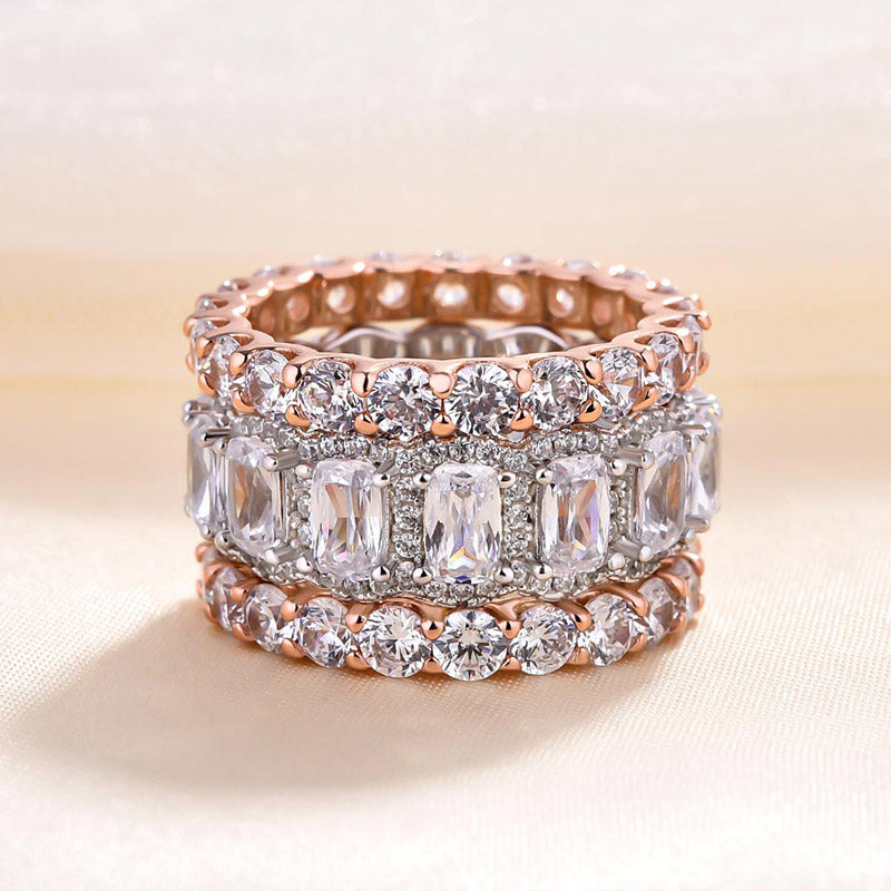 Stunning Cushion Cut 3PC Wedding Band Set For Women In Sterling Silver