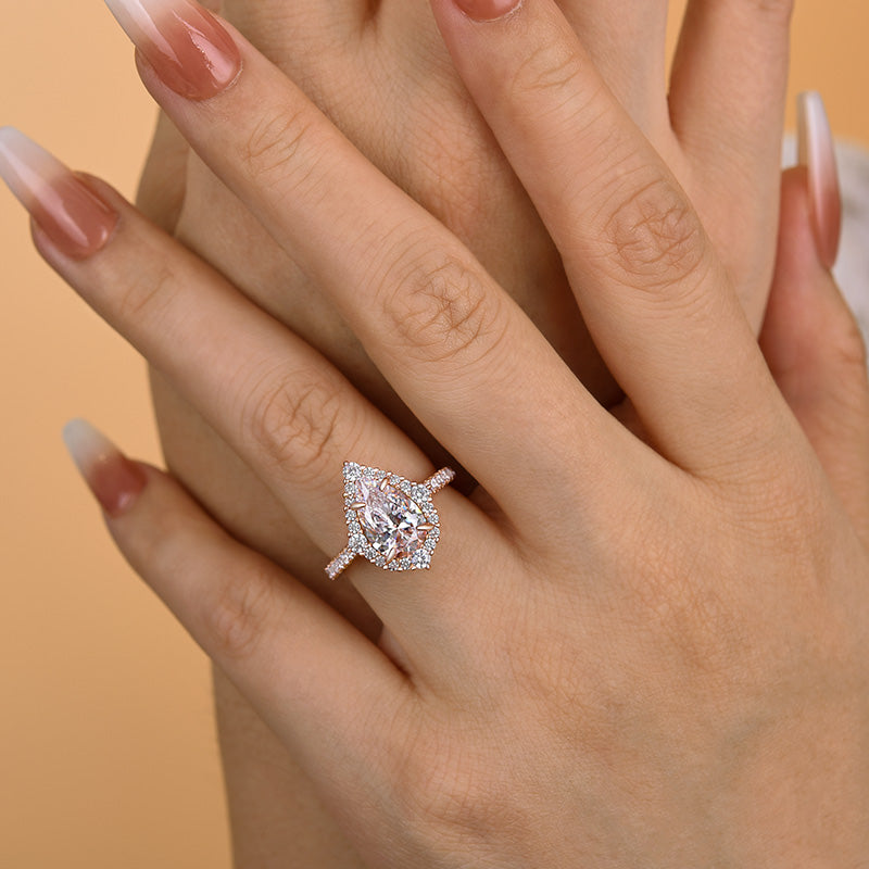 Stunning Yellow Gold Halo Pear Cut Elegant Engagement Ring In Sterling Silver