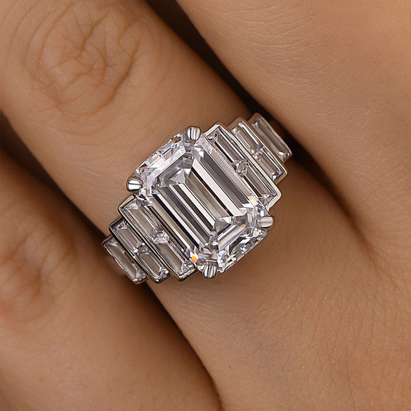 Ahabobo Unique 5.0Ct Emerald Cut Engagement Ring
